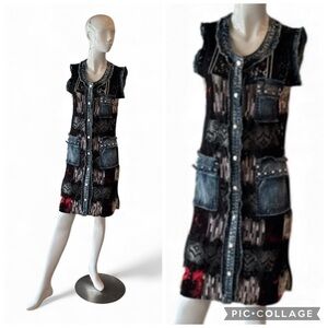 Adore Art to Wear Mixed Media Patchwork Blk Multi Duster NWOT Size M